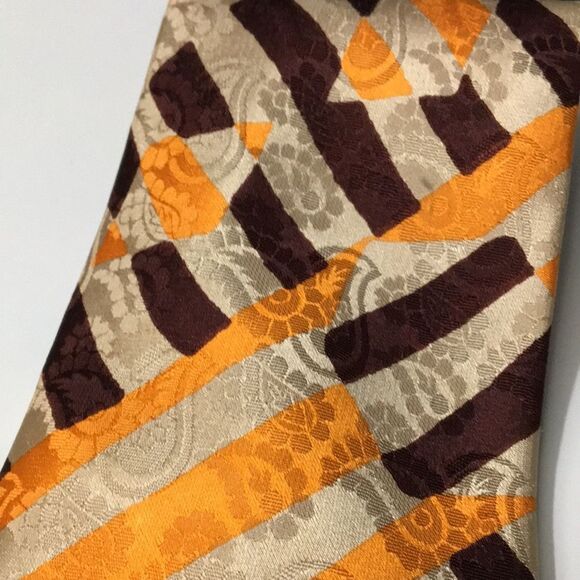 Vintage Gallieni Silk Neck Tie Made In Italy Tan/Gold/Brown Geometric Print - Picture 8 of 13